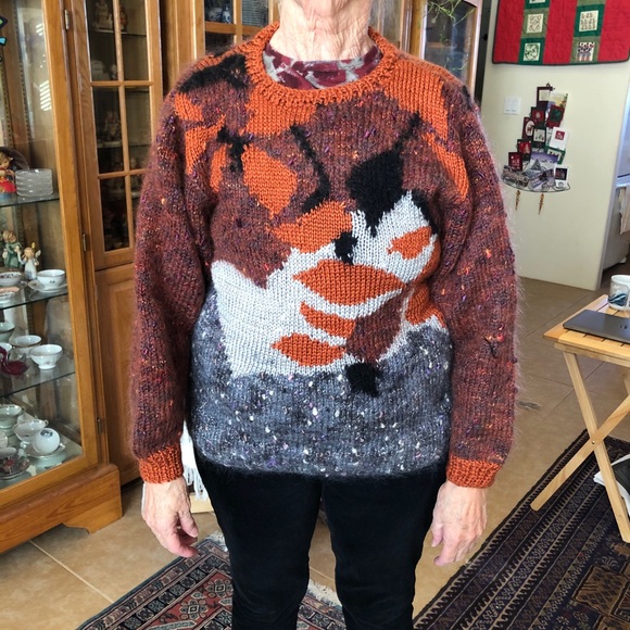 Vintage Hand Knit Wool Sweater - Fall Leaf Pattern - Picture 4 of 8